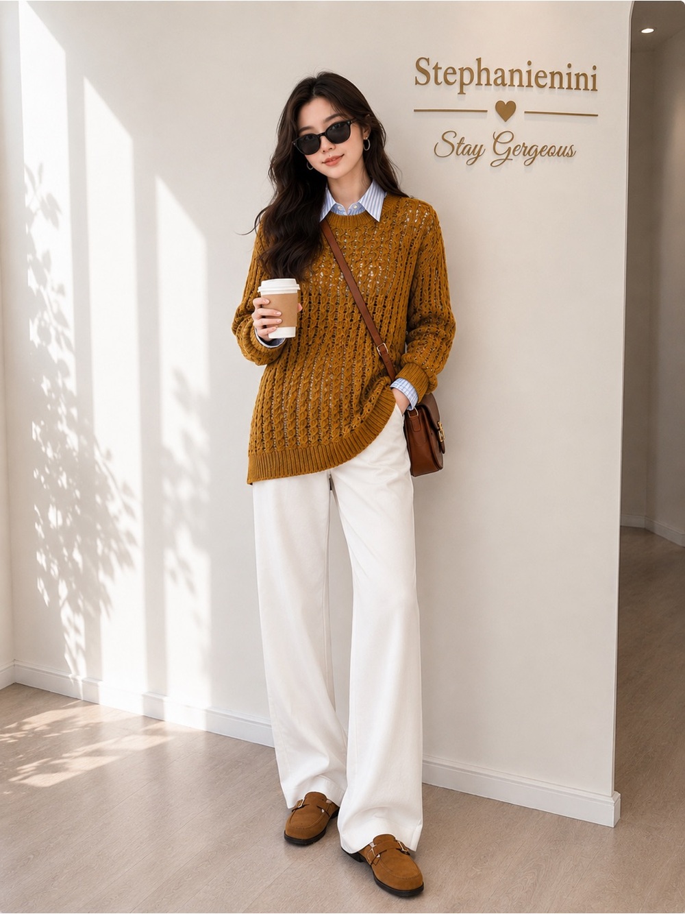 Women’s Mustard Yellow Cable Knit Sweater – Crew Neck Textured Pullover